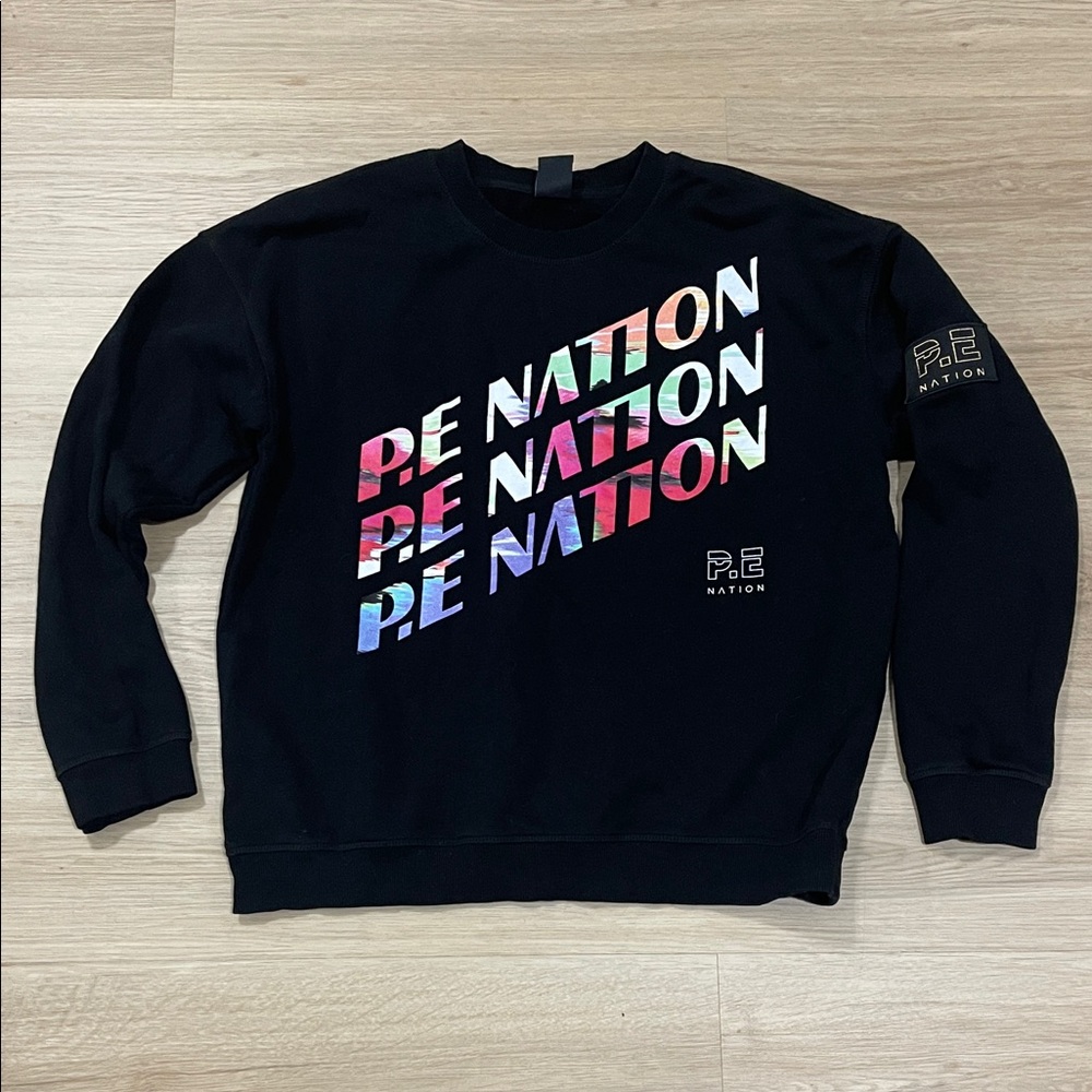 P.E Nation Black Crewneck with Vibrant Logo